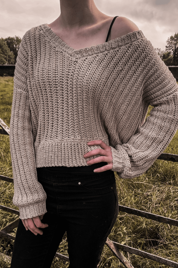 Crochet Slouchy V Neck Sweater - Crochet with Carrie